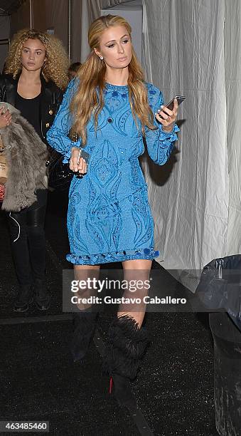 Paris Hilton is seen around Lincoln Center - Day 3 - Mercedes-Benz Fashion Week Fall 2015 at Lincoln Center for the Performing Arts on February 14,...