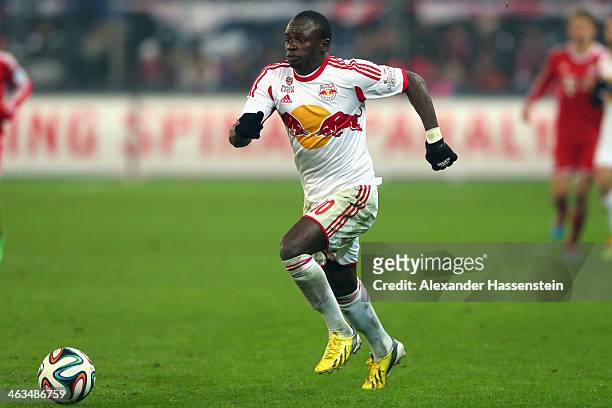 Sadio Mane of Salzburg runs with the ball during the friendly match between Red Bull Salzburg and FC Bayern Muenchen at Red Bull Arena on January 18,...
