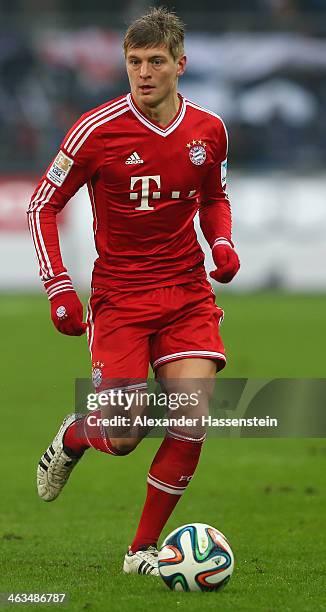 Toni Kroos of Bayern Muenchen runs with the ball during the friendly match between Red Bull Salzburg and FC Bayern Muenchen at Red Bull Arena on...