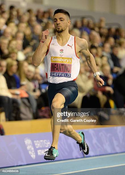 Antonio Infantino competes in the mens 200 metres heats during the Sainsbury's British Athletics Indoor Championships at English Institute of Sport...
