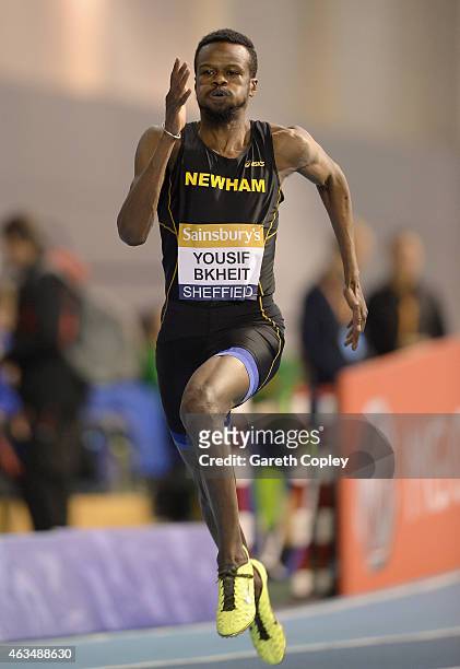Rabah Yousif Bkheit competes in the mens 200 metres heats during the Sainsbury's British Athletics Indoor Championships at English Institute of Sport...