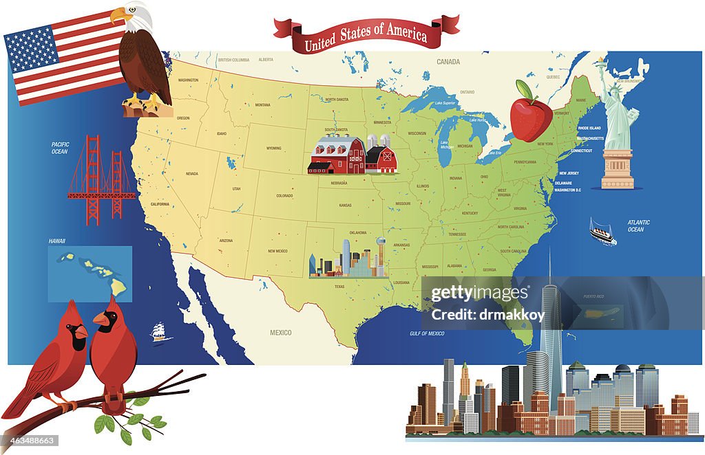 Cartoon map of USA