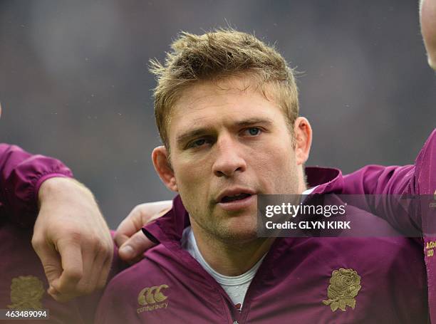 England's Tom Youngs lines up before the Six Nations international rugby union match between England and Italy at Twickenham Stadium southwest of...