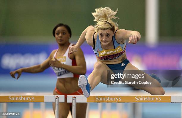 Lucy Hatton competes in the womens 60 metre hurdles during the Sainsbury's British Athletics Indoor Championships at English Institute of Sport on...