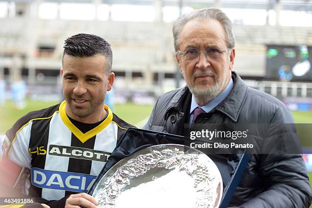 Gianpaolo Pozzo president of Udinese Calcio and Antonio Di Natale before the Serie A match between Udinese Calcio and SS Lazio at Stadio Friuli on...