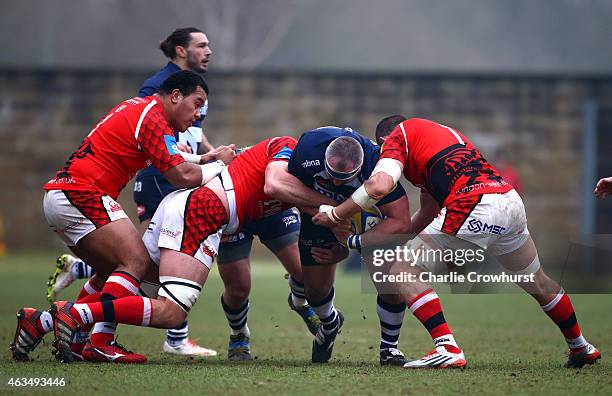 Vadim Cobilas of Sale tries to power through the Welsh defence line during the Aviva Premiership match between London Welsh and Sale Sharks at The...