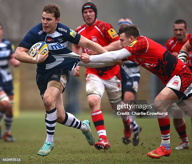 Will Addison of Sale breaks through the London Welsh defence line during the Aviva Premiership match between London Welsh and Sale Sharks at The...