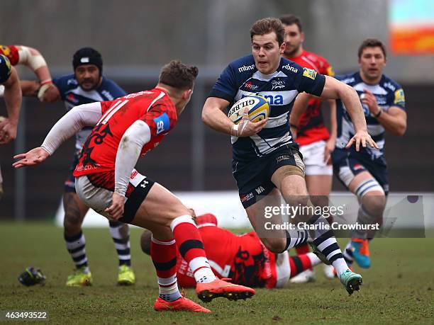 Will Addison of Sale breaks through the London Welsh defence line during the Aviva Premiership match between London Welsh and Sale Sharks at The...