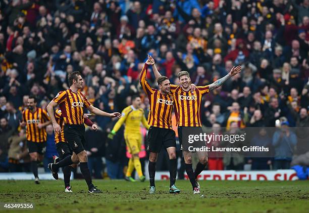 Jon Stead of Bradford celebrates with team-mates after scoring their second goal during the FA Cup Fifth Round match between Bradford City and...