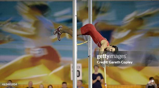 Paul Walker competes in the mens pole vault during the Sainsbury's British Athletics Indoor Championships at English Institute of Sport on February...