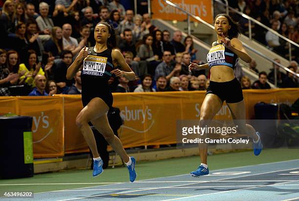 Shannon Hylton beats sister Cheriece Hylton to the gold in the womens 200 metres during the Sainsbury's British Athletics Indoor Championships at...