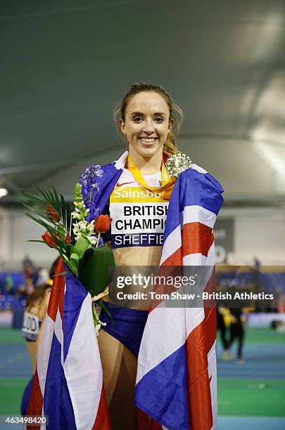 Emilia Gorecka of Great Britain and after winning the womens 3000m during day 2 of the Sainsbury's British Athletics Indoor Championships at the...