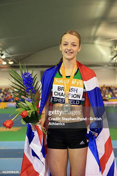 Winner Kirsten McAslan of Great Britain poses with her medal after the womens 400m during day two of the Sainsbury's British Athletics Indoor...