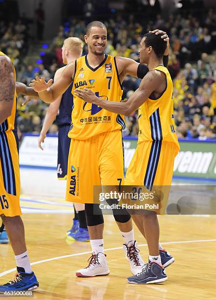 Alex King and Alex Renfroe of ALBA Berlin during the game between Alba Berlin and EWE Baskets Oldenburg on february 15, 2015 in Berlin, Germany.