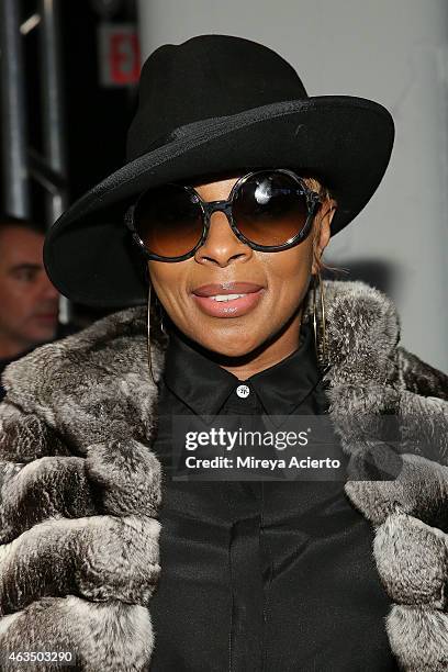 Musician Mary J. Blige attends Public School runway show during MADE Fashion Week Fall 2015 at Studio 330 on February 15, 2015 in New York City.