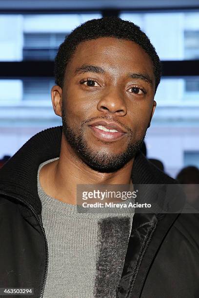 Actor Chadwick Boseman attends Public School runway show during MADE Fashion Week Fall 2015 at Studio 330 on February 15, 2015 in New York City.