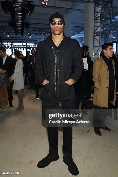 Player Russell Westbrook attends Public School runway show during MADE Fashion Week Fall 2015 at Studio 330 on February 15, 2015 in New York City.