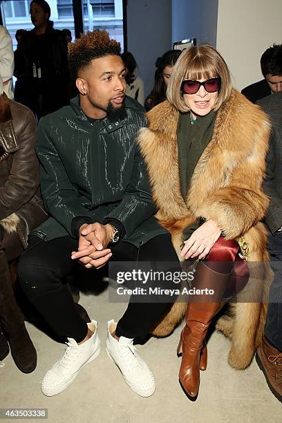 New York Giants, Odell Beckham and Vogue magazine editor, Anna Wintour attend Public School runway show during MADE Fashion Week Fall 2015 at Studio...