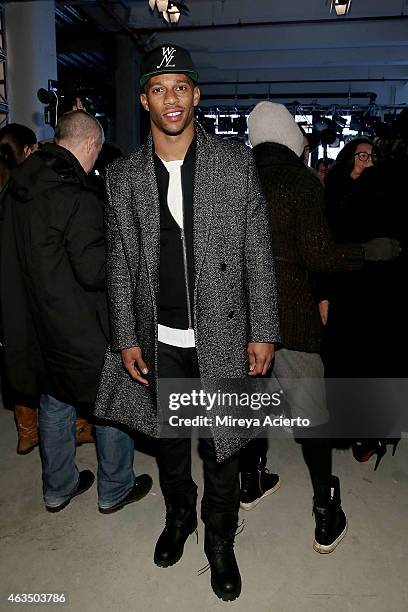 New York Giants Victor Cruz attends Public School runway show during MADE Fashion Week Fall 2015 at Studio 330 on February 15, 2015 in New York City.