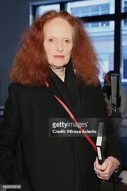 Vogue Magazine creative director, Grace Coddington attends Public School runway show during MADE Fashion Week Fall 2015 at Studio 330 on February 15,...