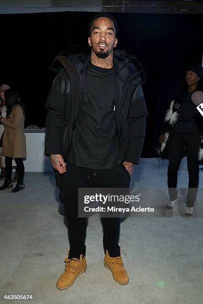 Player for Cleveland Cavaliers, J. R. Smith attends Public School runway show during MADE Fashion Week Fall 2015 at Studio 330 on February 15, 2015...