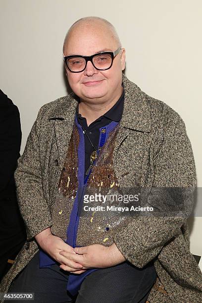 Editorial Director at Paper Magazine, Mickey Boardman attends Public School runway show during MADE Fashion Week Fall 2015 at Studio 330 on February...