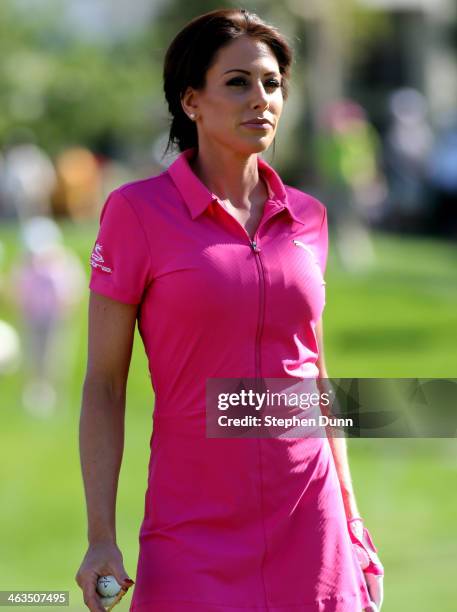 Holly Sonders waits to hit her tee shot on the fourth hole during the third round of the Humana Challenge in partnership with the Clinton Foundation...