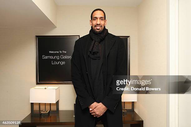 Alexis Ajinca visits the Samsung Galaxy Lounge during NBA All Star 2015 on February 14, 2015 in New York City.