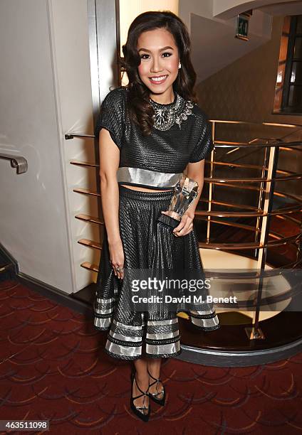 Rachelle Ann Go, Best Supporting Actress in a Musical for "Miss Saigon", poses in the press room at the WhatsOnStage Awards at The Prince of Wales...