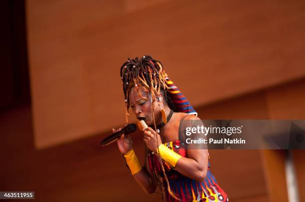 Cote d'Ivoire singer Dobet GNahore performs at the Pritzker Pavilion in Chicago, Illinois, July 8, 2010.