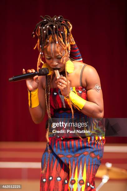 Cote d'Ivoire singer Dobet GNahore performs at the Pritzker Pavilion in Chicago, Illinois, July 8, 2010.