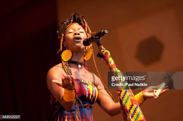 Cote d'Ivoire singer Dobet GNahore performs at the Pritzker Pavilion in Chicago, Illinois, July 8, 2010.