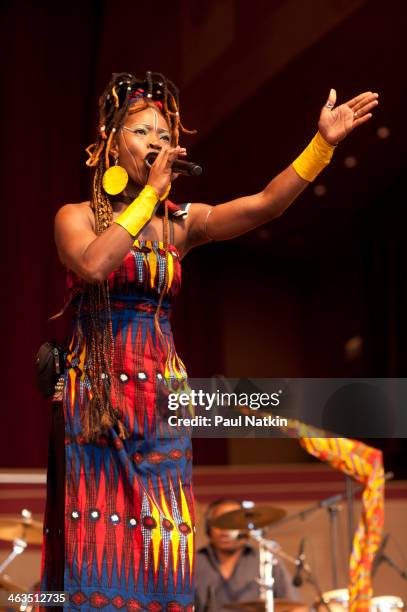 Cote d'Ivoire singer Dobet GNahore performs at the Pritzker Pavilion in Chicago, Illinois, July 8, 2010.