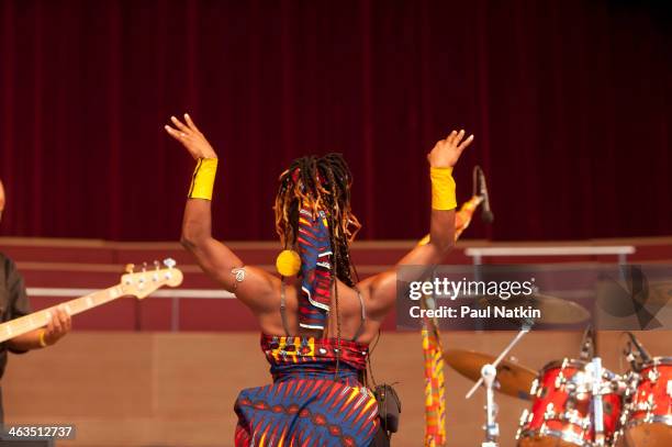 Cote d'Ivoire singer Dobet GNahore performs at the Pritzker Pavilion in Chicago, Illinois, July 8, 2010.