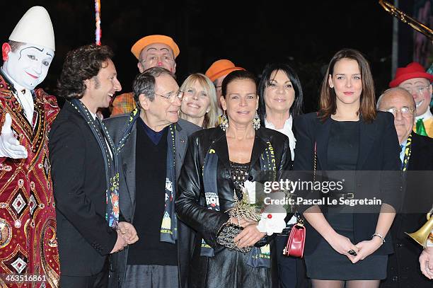 Stephane Bern, Robert Hossein, Princess Stephanie of Monaco and Pauline Ducruet attend the 38th International Circus Festival on January 18, 2014 in...