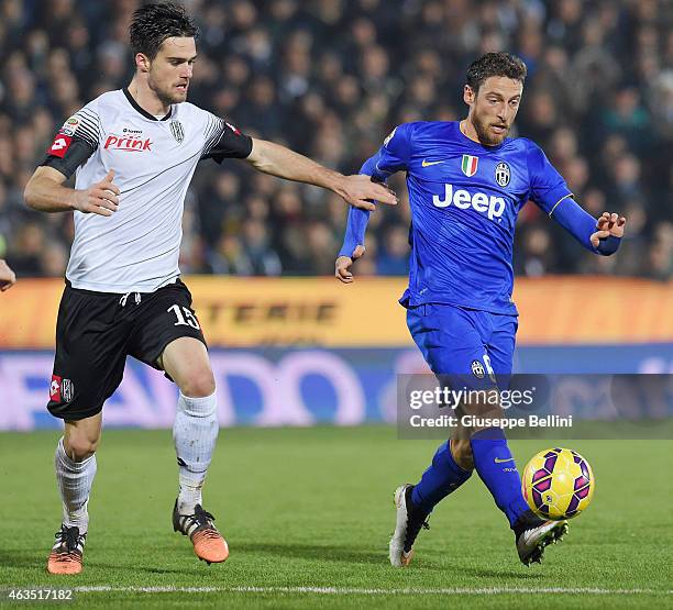 Luka Krajnc of Cesena and Claudio Marchisio of Juventus in action during the Serie A match between AC Cesena and Juventus FC at Dino Manuzzi Stadium...