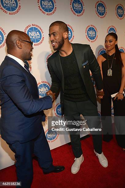 Andre Harrell, Chris Paul and Jada Crawley attends the NBPA All-Star Players Social at Capitale on February 14, 2015 in New York City.