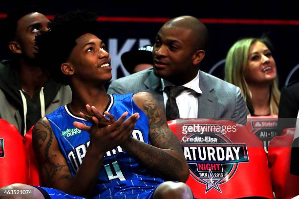 Elfrid Payton of the Orlando Magic reacts during the Sprite Slam Dunk Contest as part of the 2015 NBA Allstar Weekend at Barclays Center on February...