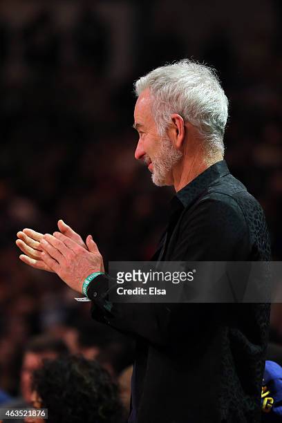Former tennis player John McEnroe attends the Sprite Slam Dunk Contest as part of the 2015 NBA Allstar Weekend at Barclays Center on February 14,...