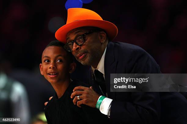 American film director Shelton Jackson "Spike" Lee looks on during the Degree Shooting Stars Competition as part of the 2015 NBA Allstar Weekend at...