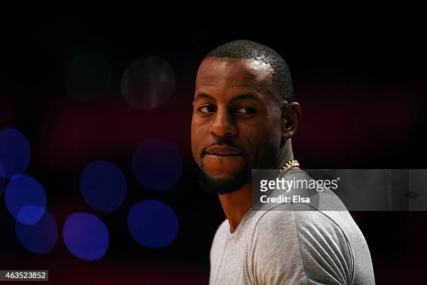Andre Iguodala of the Golden State Warriors attends the Degree Shooting Stars Competition as part of the 2015 NBA Allstar Weekend at Barclays Center...