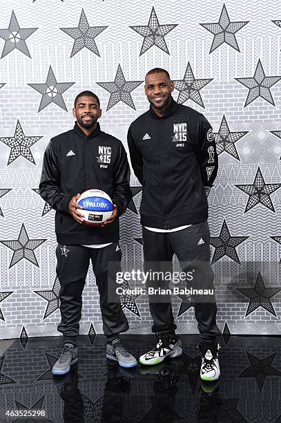 Kyrie Irving and LeBron James of the Cleveland Cavaliers pose for a portrait prior to the 2015 NBA All-Star Game as part of the 2015 All-Star Weekend...