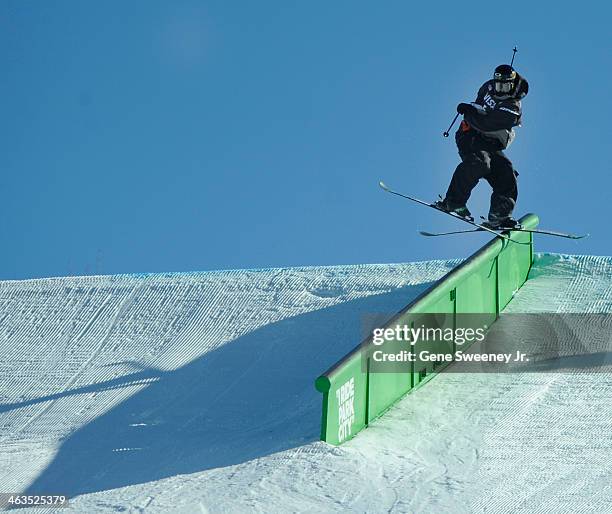 First place finisher Joss Christensen of the United States competes during the Men's Slopeside competition on day two of the Visa U.S. Freeskiing...