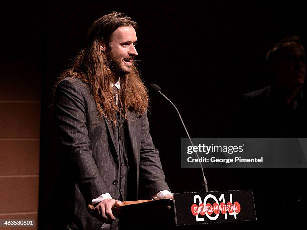 Writer/director Mike Cahill speaks at the premiere of "I Origins" at the Eccles Center Theatre during the 2014 Sundance Film Festival on January 18,...