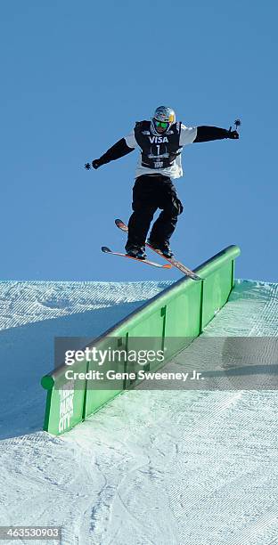 Third place finisher Bobby Brown of the United States competes during the Men's Slopeside competition on day two of the Visa U.S. Freeskiing Grand...