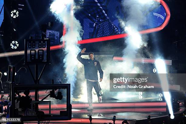 Pau Gasol of the Eastern Conference is introduced prior to the 64th NBA All-Star Game presented by Kia as part of the 2015 NBA All-Star Weekend on...