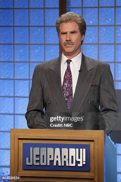 Pictured: Will Ferrell as Alex Trebek during the Celebrity Jeopardy skit on February 15, 2015 --