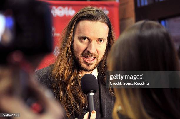 Writer/director Mike Cahill speaks the premiere of "I Origins" at the Eccles Center Theatre during the 2014 Sundance Film Festival on January 18,...
