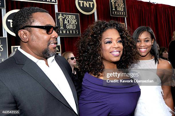 Director Lee Daniels, actress-TV personality Oprah Winfrey, and Clara Daniels attend the 20th Annual Screen Actors Guild Awards at The Shrine...