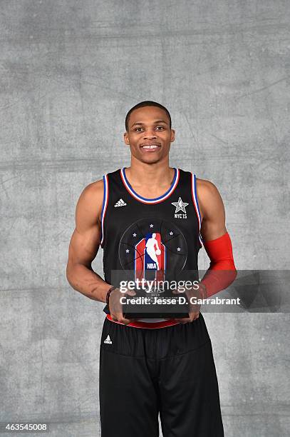 Russell Westbrook playing for the West Coast all-stars wins the KIA Performance MVP Award after to the 2015 NBA All-Star Game at Madison Square...